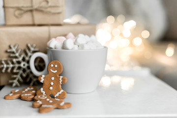 Christmas presents on white background.