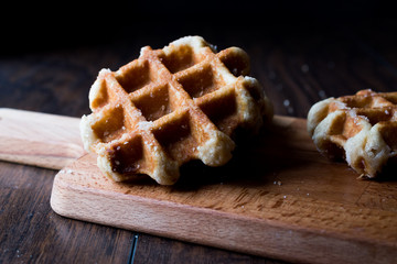 Plain Belgium Waffle on wooden surface.