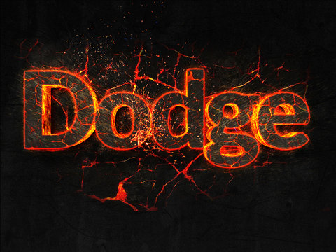 Dodge Fire text flame burning hot lava explosion background.