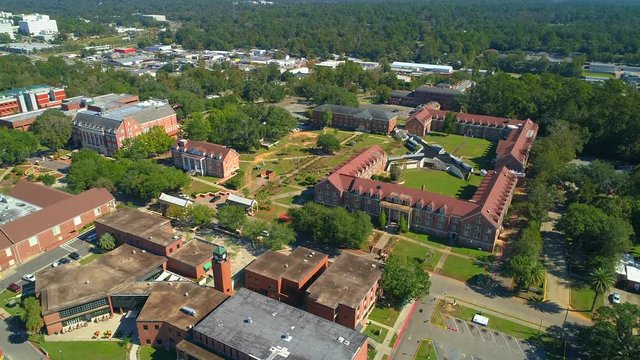 Aerial video historical university Tallahassee FL FAMU college campus 4k 60p