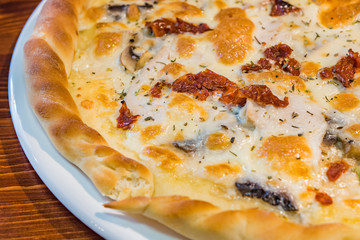 Very tasty pizza in a cafe restaurant