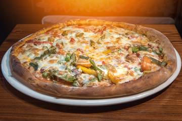 Very tasty pizza in a cafe restaurant