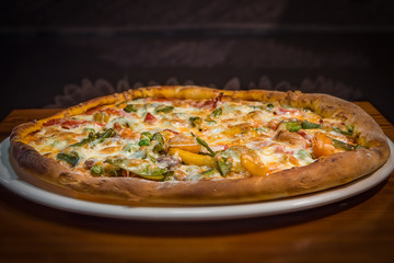 Very tasty pizza in a cafe restaurant