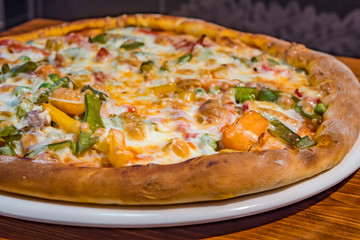Very tasty pizza in a cafe restaurant
