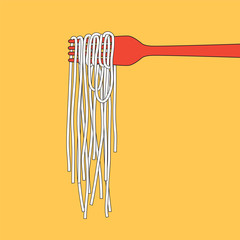  Pasta fettuccine, linguine, spaghetti into folk, , menu poster, vector illustration
