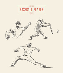 Baseball players drawn vector illustration sketch