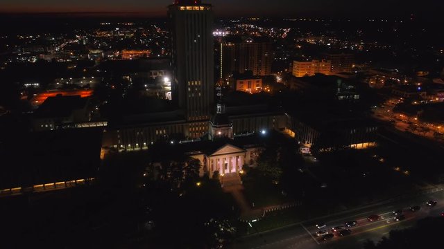 State Capitol Building night drone video