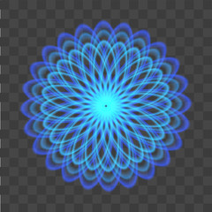 Abstract background with neon blue circles like a flower on transparent. Vector