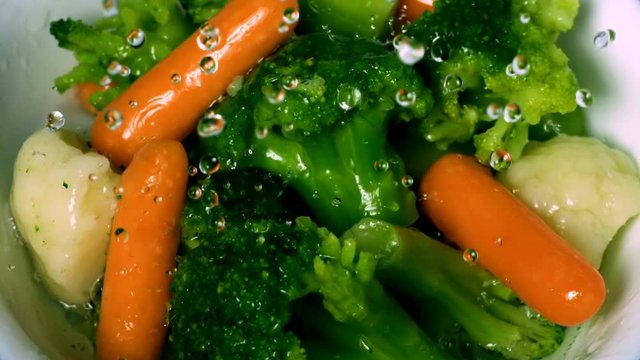 Vegetables With Falling Water Drops Slow Motion 2000fps
