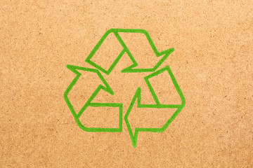 Recycle symbol on wood board