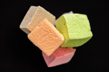Closeup colorful marshmallow with black background
