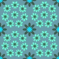 Raster seamless floral pattern, light blue background