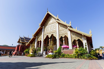 Fototapeta na wymiar Ordination Hall in Wat Phra That Hariphunchai at Lamphun north of Thailand