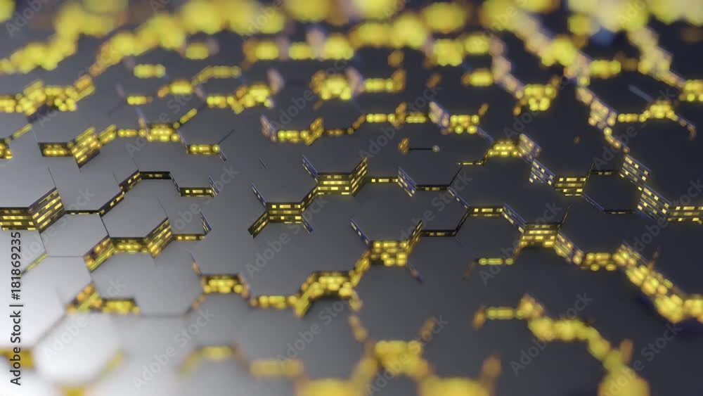 Aufkleber abstract hexagons random motion background , 3d loop animation 4k. shallow depth of field. great for