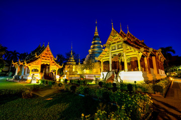 Sunrise scence of Wat Phra Singh temple. This temple contains supreme examples of Lanna art in the old city center of Chiang Mai,Thailand.