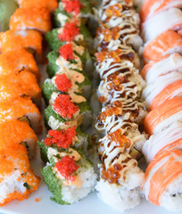 Sushi is served on a dish. Ready for eating