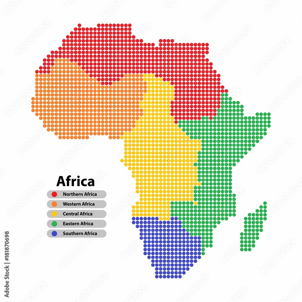 Poster africa map of circle shape with the provinces in colorful colors on white background. vector illustr