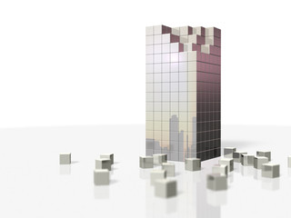 崩壊したビルを表すアブストラクト3DCGイラスト