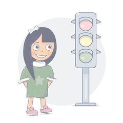 Girl standing on a traffic light. Kids illustration. For books, kindergartens and websites.