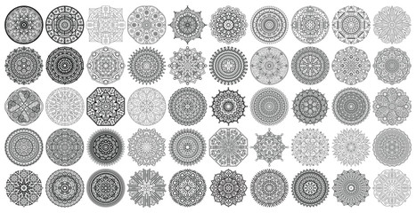 Big vector set of round patterns. Collection of geometrical mandalas. Boho ornament.