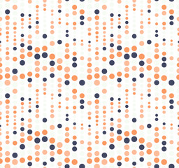 Seamless pattern on a white background. Has the shape of a wave. Consists of geometric elements of round shape in color. Useful as design element for texture, pattern and artistic compositions.