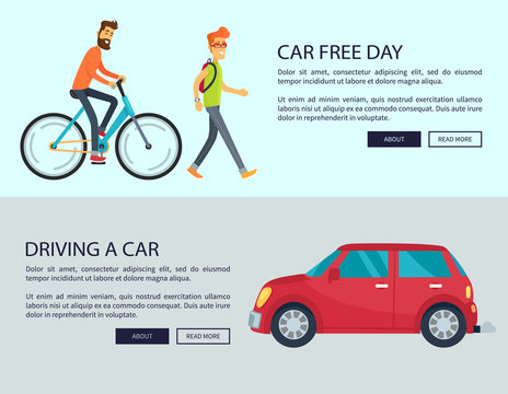 Car Free Day and Driving Car Vector Illustration