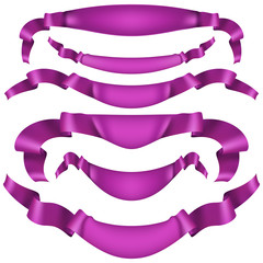 Purple satin ribbons set isolated on white. EPS 10 vector