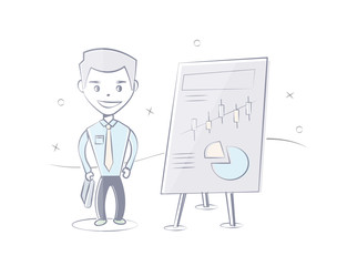 Man business presentation. Cartoon style vector illustration.