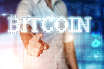 Businessman clicks on a virtual screen and selects 