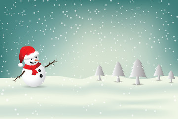 Christmas Greeting Card with snowman.-Vector illustration.
