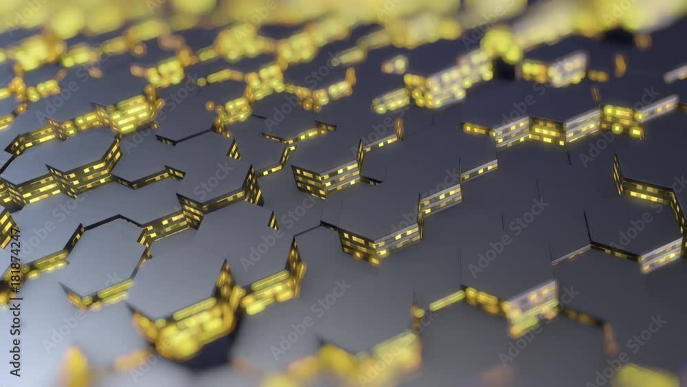 Aufkleber abstract hexagons random motion background , 3d loop animation 4k. shallow depth of field. great for