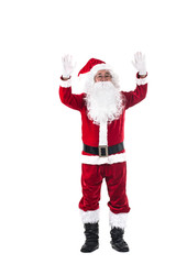 Happy traditional Santa Claus hand up isolated on white background.