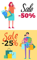 -50 Sale and -25 Sale Vector Illustration