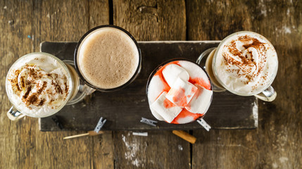 set of coffee drinks