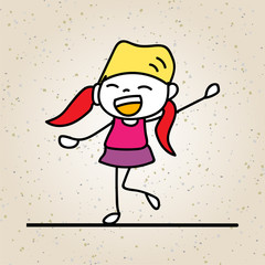 hand drawing abstract happy cute kid line art