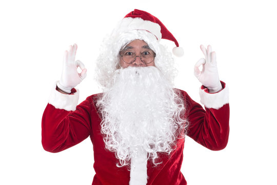 Portrait of Santa Claus showing ok, isolated on white background