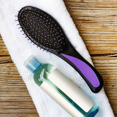 Spa. Concept: spa, beauty, health, healthy lifestyle. Spa. personal hygiene. Comb, towel, shower gel