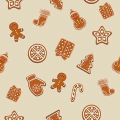 Beautiful Christmas cookie icons template. Seamless texture, background