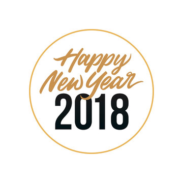 Happy New Year 2018 Card Template Design with Golden Text, Circle Ring Illustration Element Background at Midnight Scene. Poster, Banner, Flyer, Cover.
