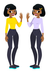 Obraz premium Teenager vectors African American girls with black hair. Character . Isolated against white background. Build your own design. Cartoon flat-style vector illustration