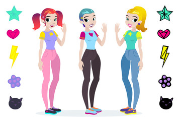 Teenager vectors girls. Character . Isolated against white background. Build your own design. Cartoon flat-style vector illustration