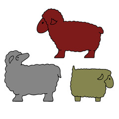 Silhouette of sheep collection (sheep sacrifice Kurban-bairam), cartoon on white background,