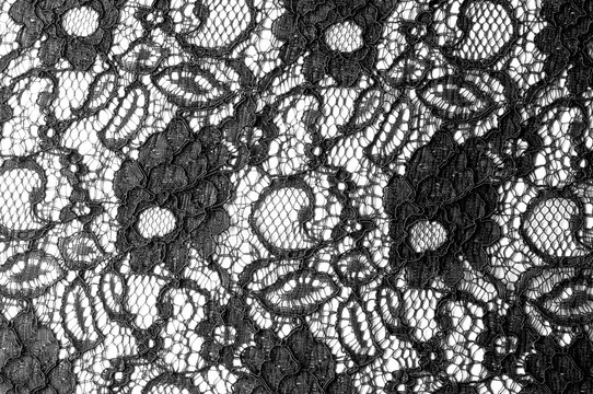Texture, background, pattern. Fabric of black lace. Background of fabric from lace stylized roses. Abstract lace pattern with flowers. Wallpaper, underwear and jewelry. Your invitations