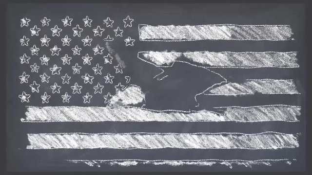 stop motion of chalk drawn USA flag with bald eagle fly cartoon animation seamless loop on school blackboard - new quality national patriotic symbol video footage