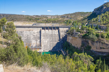 Landscape of cement dam in Entrepenas reservoir, in Guadalajara, Castilla, Spain Europe
