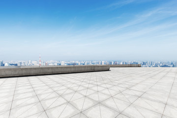 Obraz premium empty marble floor with modern cityscape