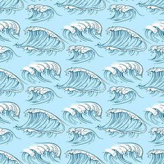 Hand drawn ocean waves seamless pattern