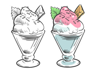 Black and coloring ice cream sketch