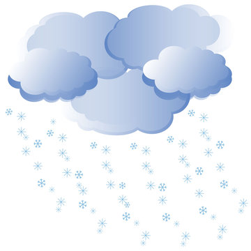 Gradient blue clouds, snowflake on white background stock vector illustration