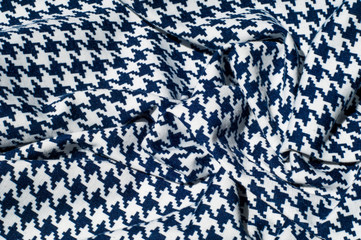 Texture, fabric, background. Fabric crochet pattern blue diamond pattern on white background - obrazy, fototapety, plakaty